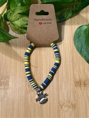 🏈✨ Football Stretchy Beaded Bracelet |‎ Handmade | Silver Football Dangle Charm